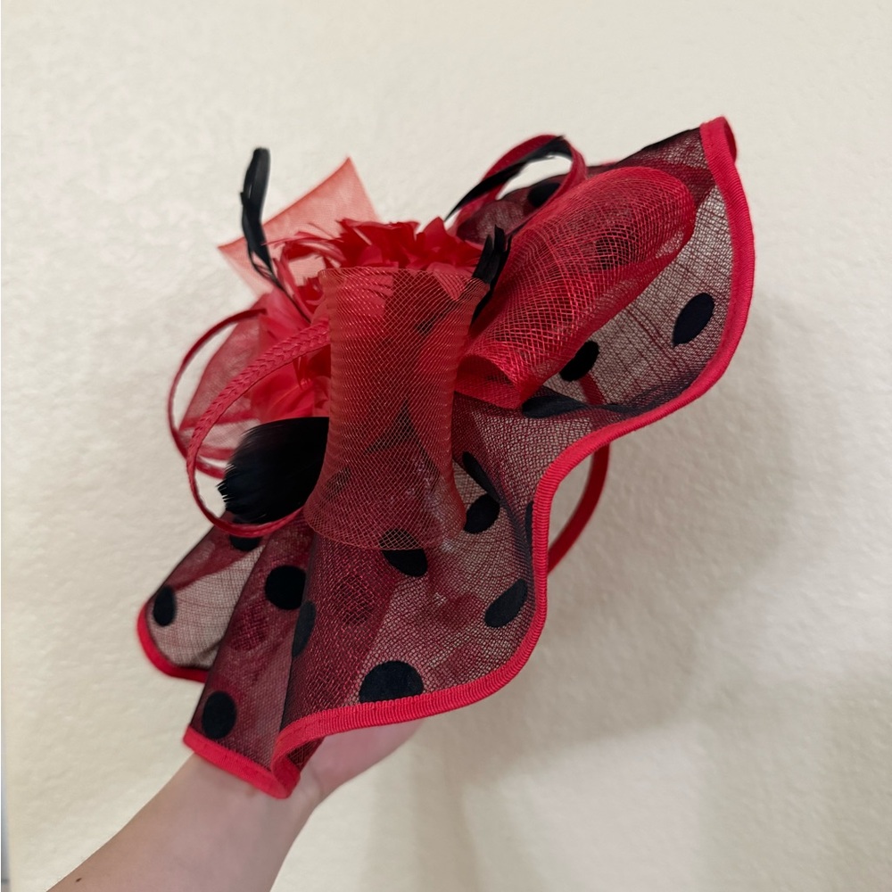 Red and Black Polka Dot Fascinator - Picture 2 of 5
